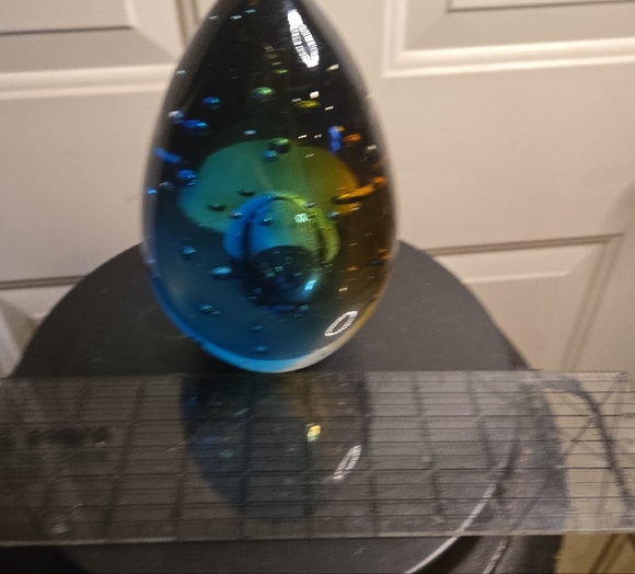 Blue and Amber Glass Art Magnum Paperweight Sculpture - Picture 6 of 10